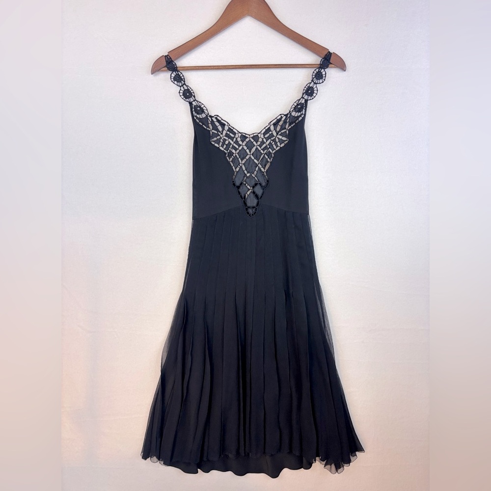 Catherine Malandrino Black Midi Dress with Beaded Neckline